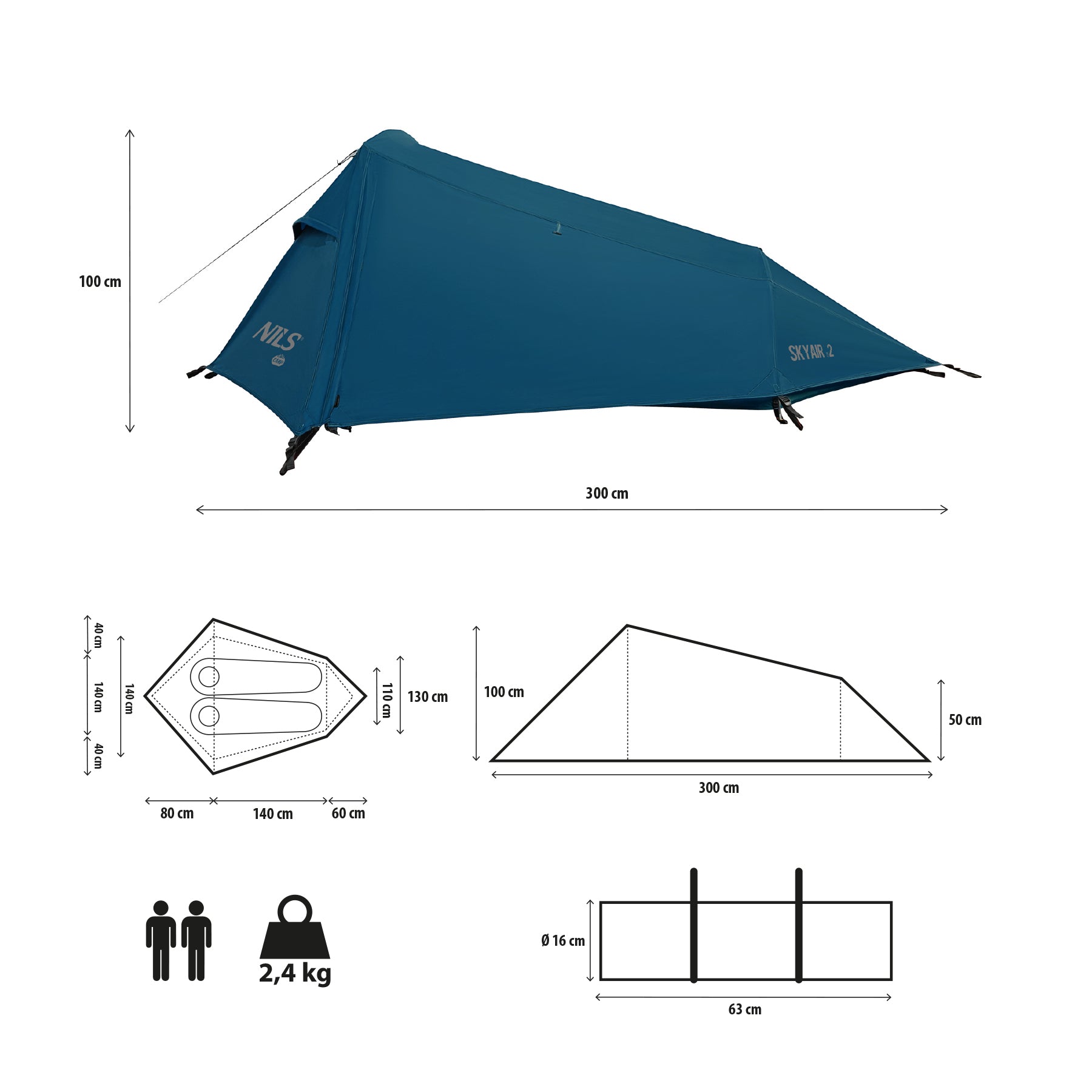 NC2502 TENT ULTRA LIGHT SKYAIR 2 BLUE NILS CAMP