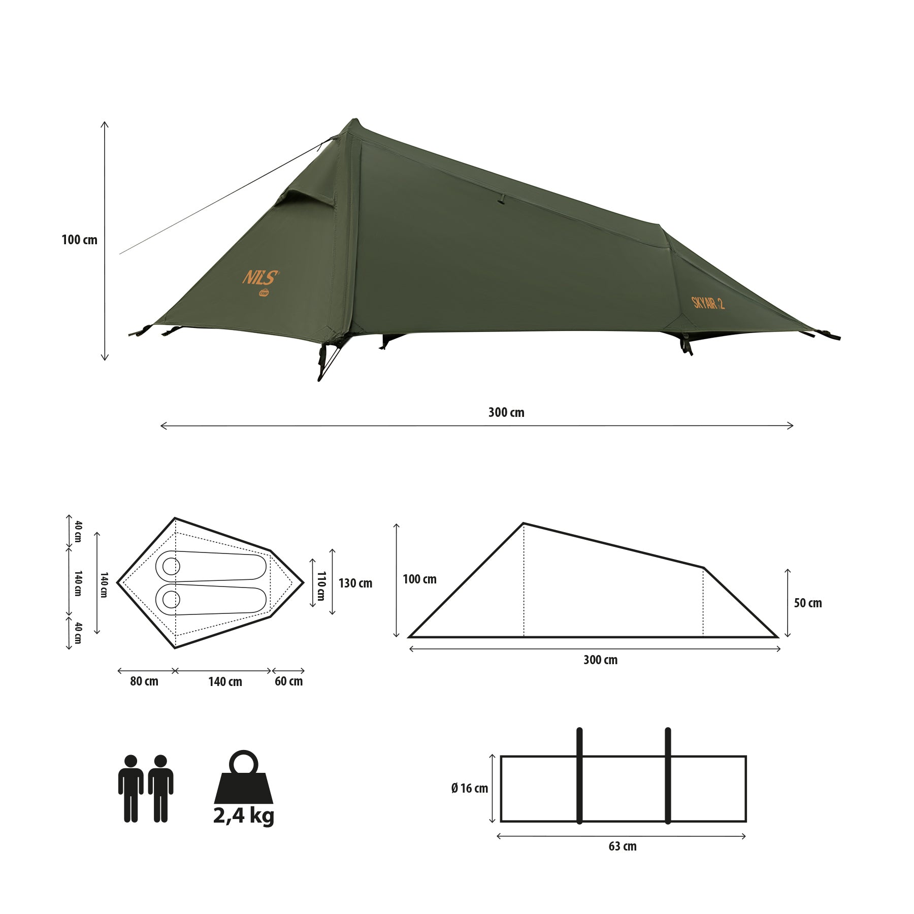 NC2502 TENT ULTRA LIGHT SKYAIR 2 GREEN NILS CAMP