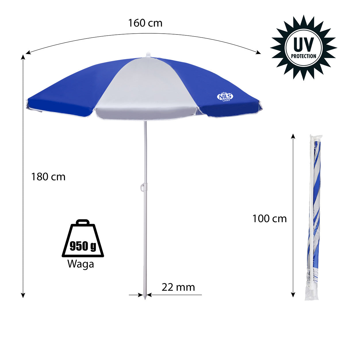 NC7813 BEACH UMBRELLA 180 CM NILS CAMP