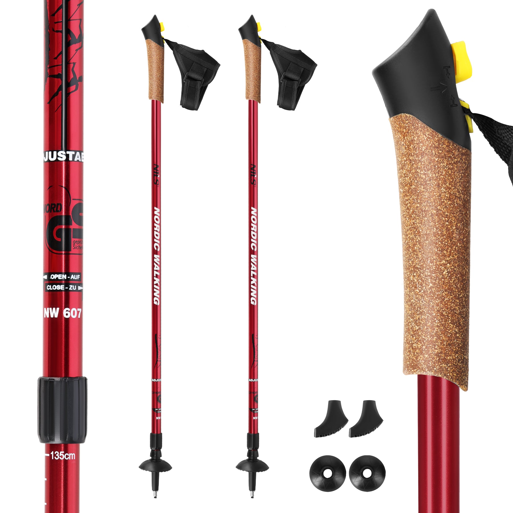 NW607 RED NORDIC WALKING POLES NILS