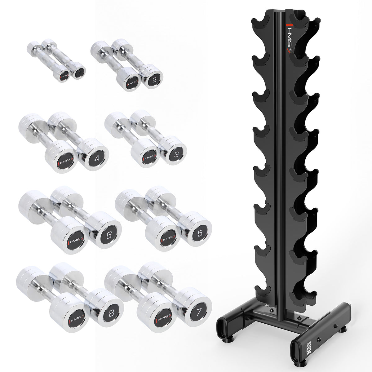 GANTERE CROMATE CHD 2 x 1 - 8 KG (72 KG) + SUPORT STR36 HMS SET