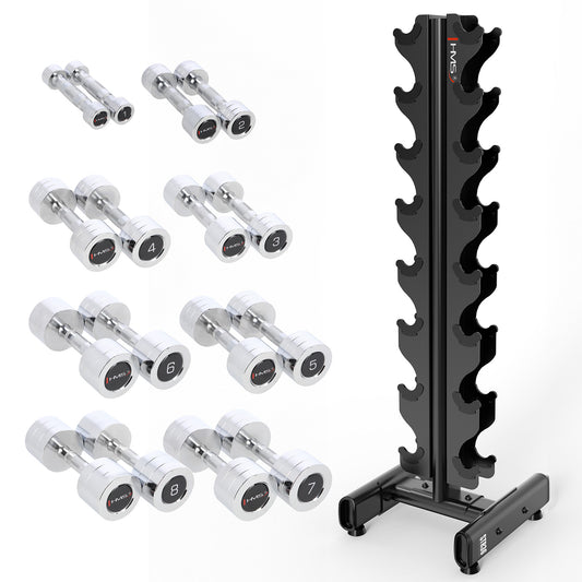 SET CHROMED DUMBBELLS CHD 2 x 1 - 8 KG (72 KG) + RACK STR36 HMS