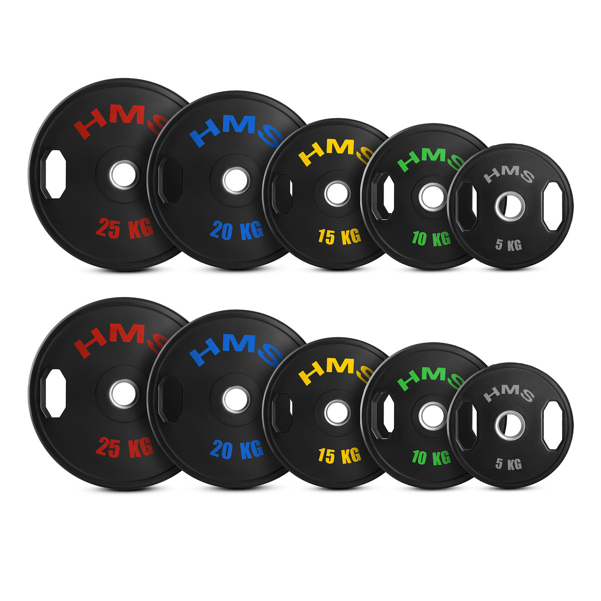 SET DISCURI OLIMPICE CAUCIUCATE TOG 2 x 5 - 25 KG (150 KG) HMS