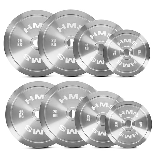 TOS SET CALIBRATED STEEL OLYMPIC PLATES 2 x 10 - 25 KG (140 KG) HMS
